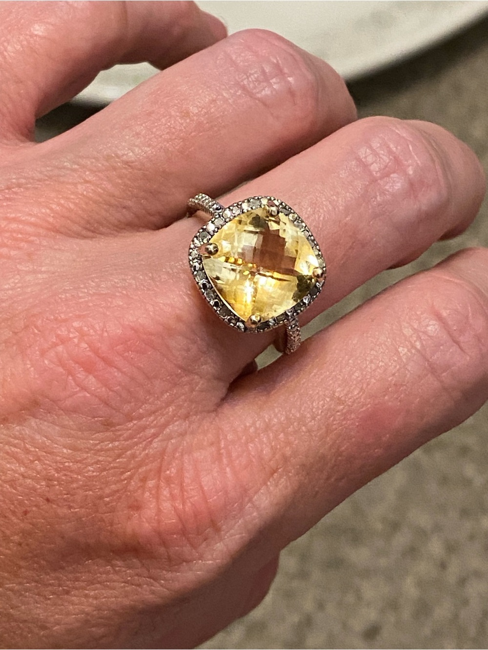 Sterling Silver Citrine Diamond Ring Size 8